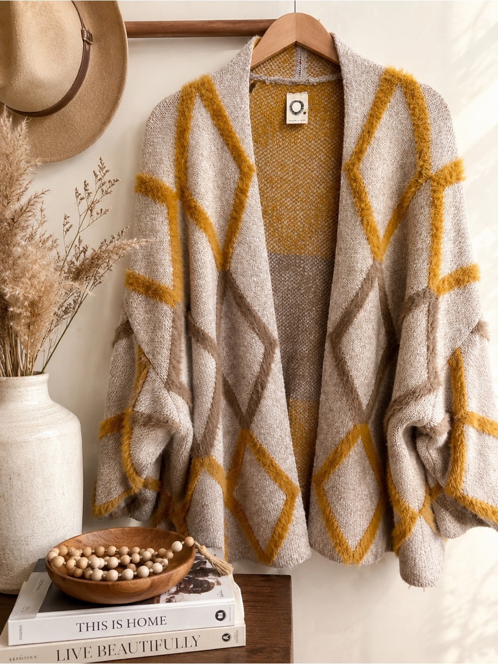 Akemi + Kin Anthropologie Fuzzy Geometric Open Cardigan